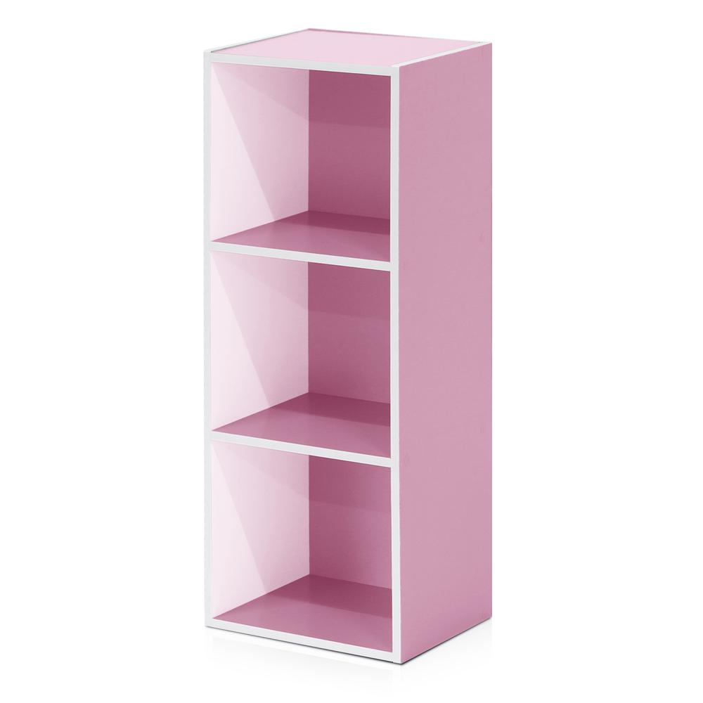 Furinno Luder 3-Tier Open Shelf Bookcase, White/Pink. Picture 1