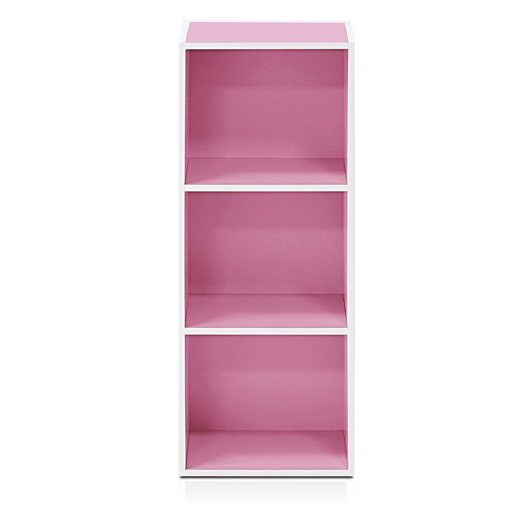 Furinno Luder 3-Tier Open Shelf Bookcase, White/Pink. Picture 3
