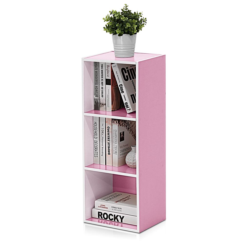 Furinno Luder 3-Tier Open Shelf Bookcase, White/Pink. Picture 4