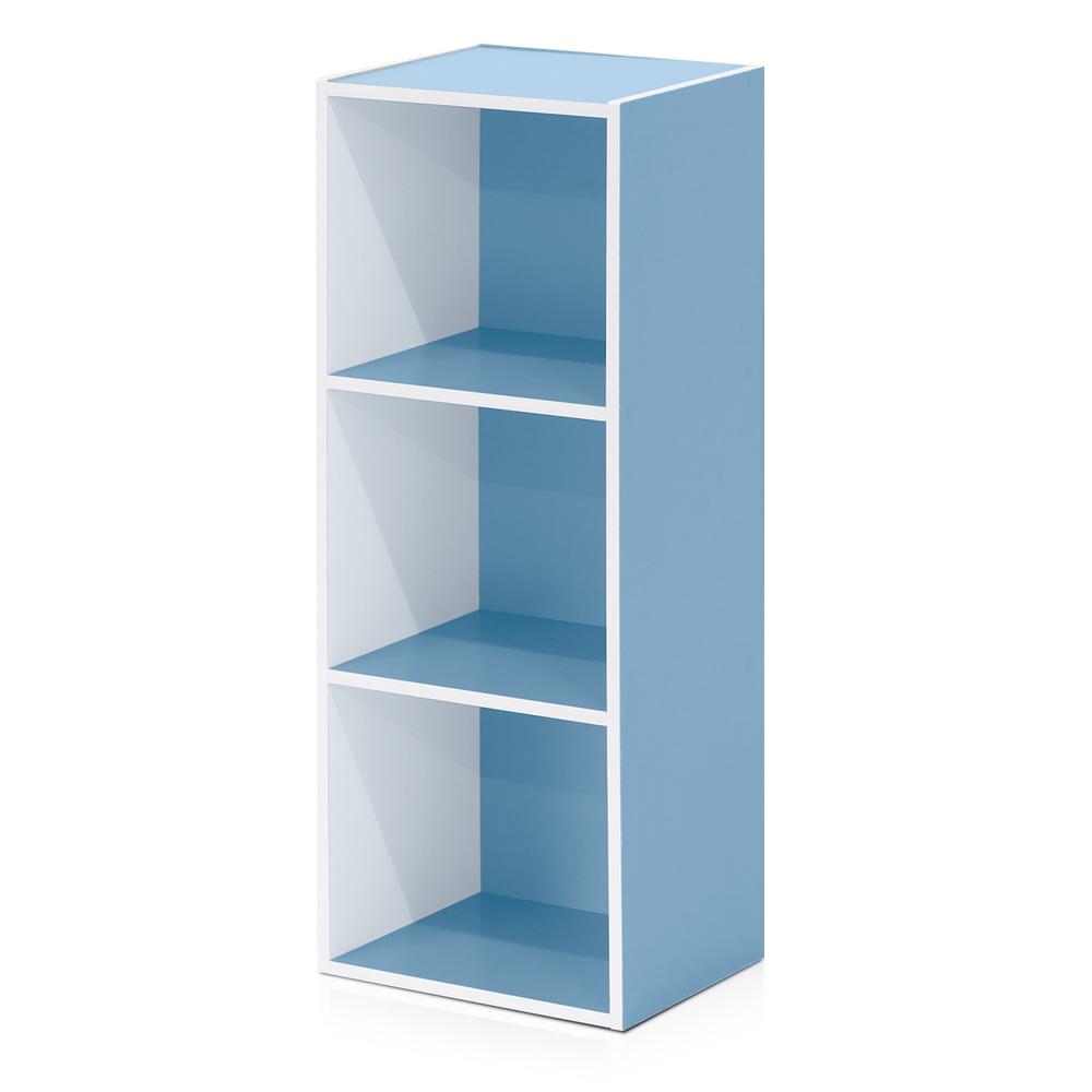 Furinno Luder 3-Tier Open Shelf Bookcase, White/Light Blue. Picture 1