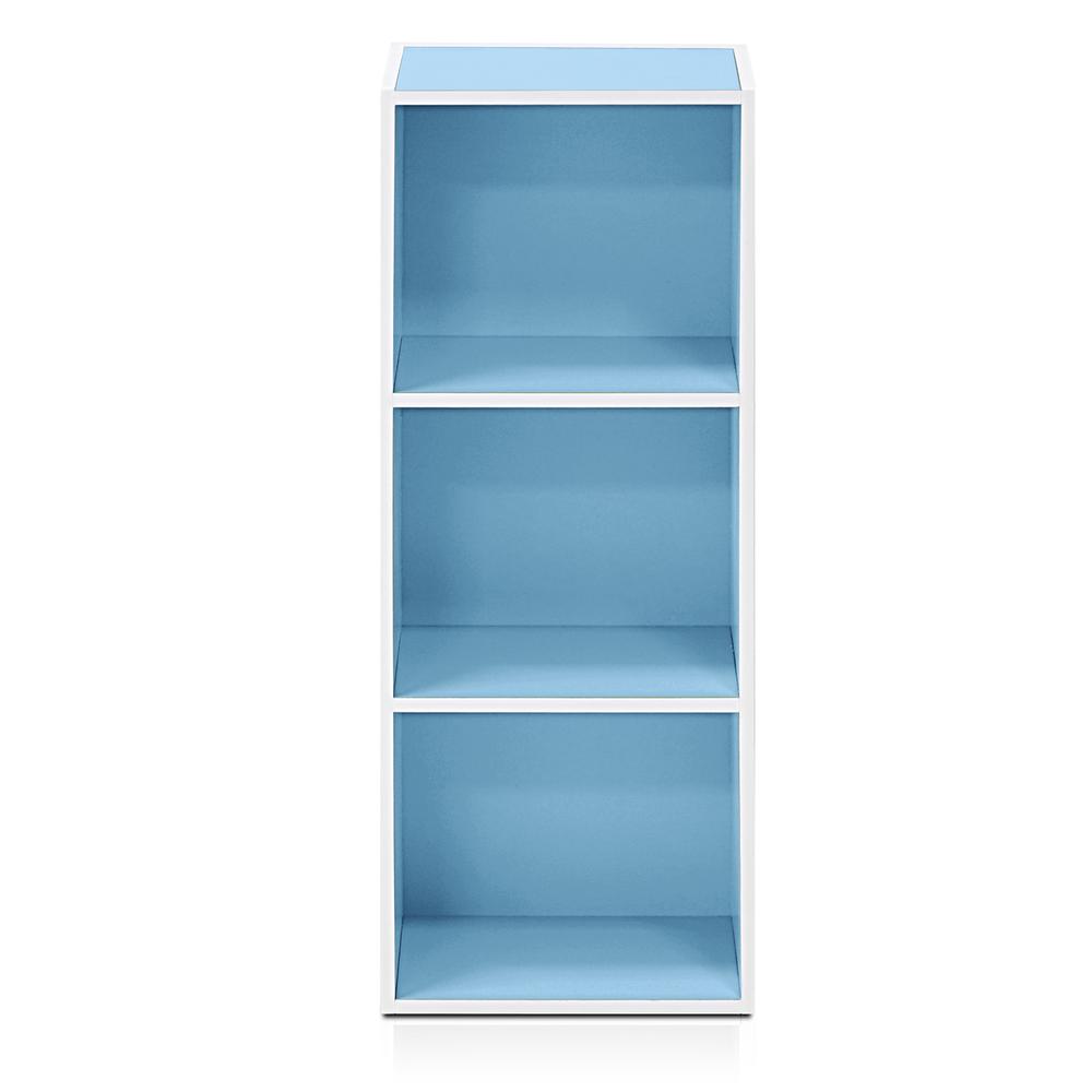 Furinno Luder 3-Tier Open Shelf Bookcase, White/Light Blue. Picture 3