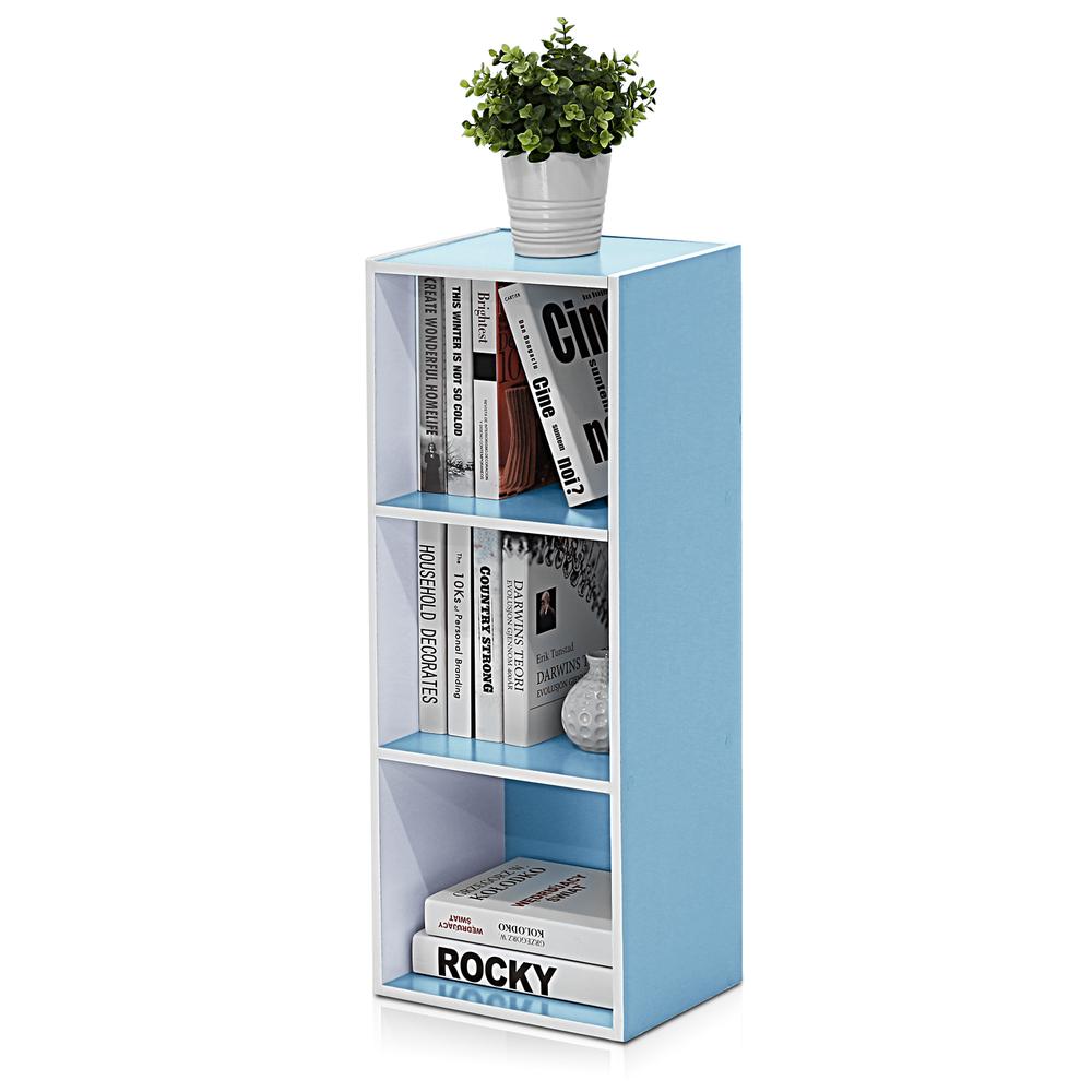 Furinno Luder 3-Tier Open Shelf Bookcase, White/Light Blue. Picture 4