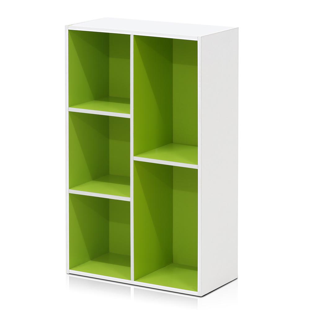 Furinno Luder 5-Cube Reversible Open Shelf, White/Green. Picture 1