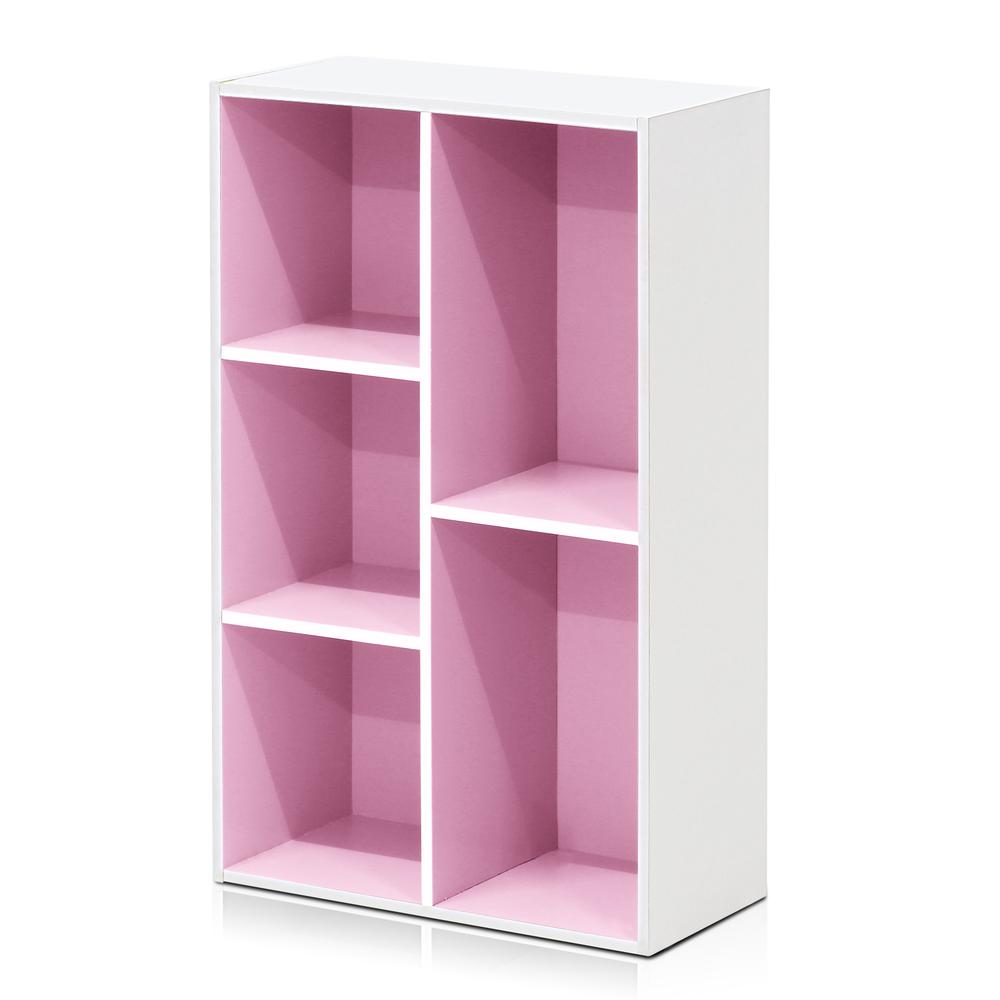 Furinno Luder 5-Cube Reversible Open Shelf, White/Pink. Picture 1