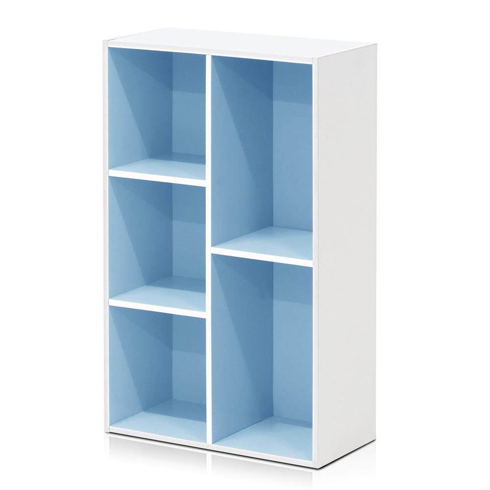 Furinno Luder 5-Cube Reversible Open Shelf, White/Light Blue. Picture 1