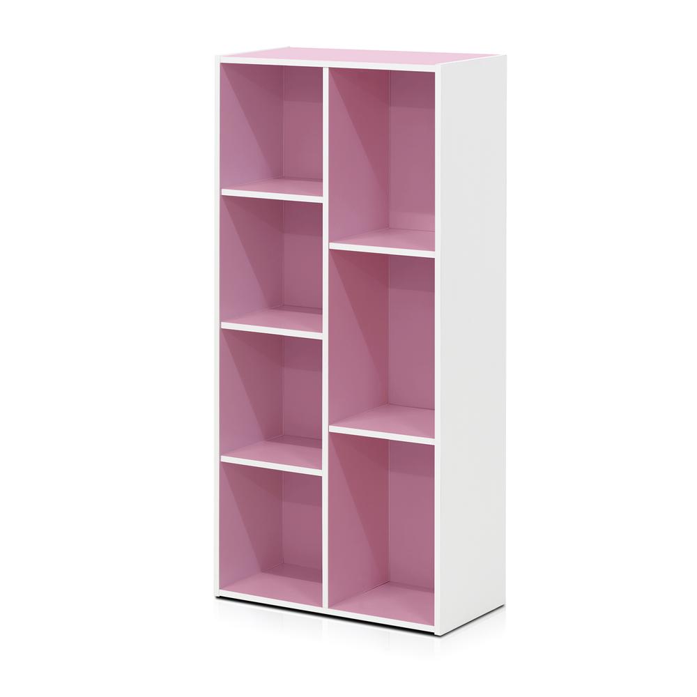 Furinno Luder 7-Cube Reversible Open Shelf, White/Pink. Picture 1