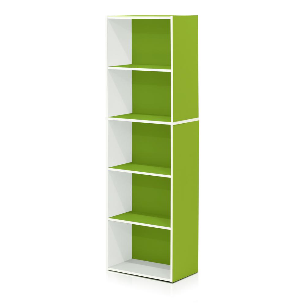 Furinno Luder 5-Tier Reversible Color Open Shelf Bookcase, White/Green. Picture 1