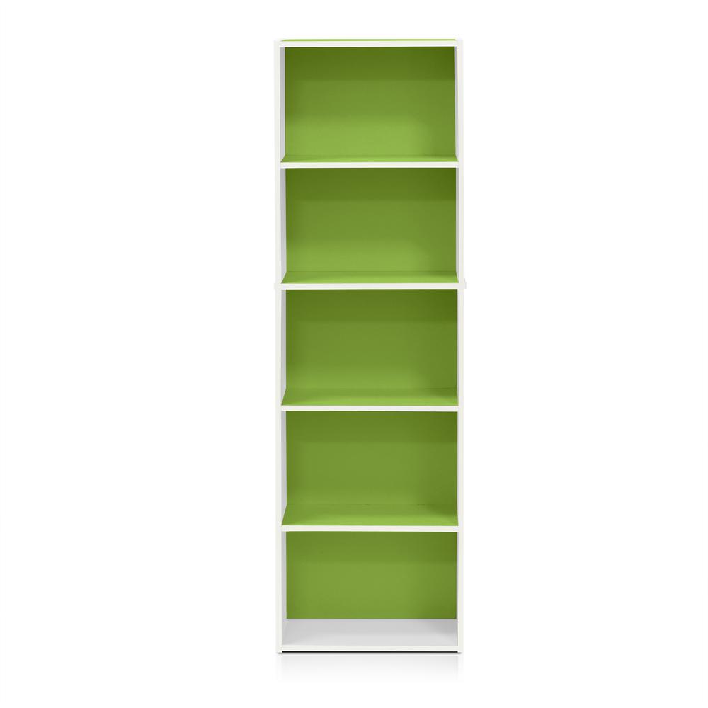 Furinno Luder 5-Tier Reversible Color Open Shelf Bookcase, White/Green. Picture 3