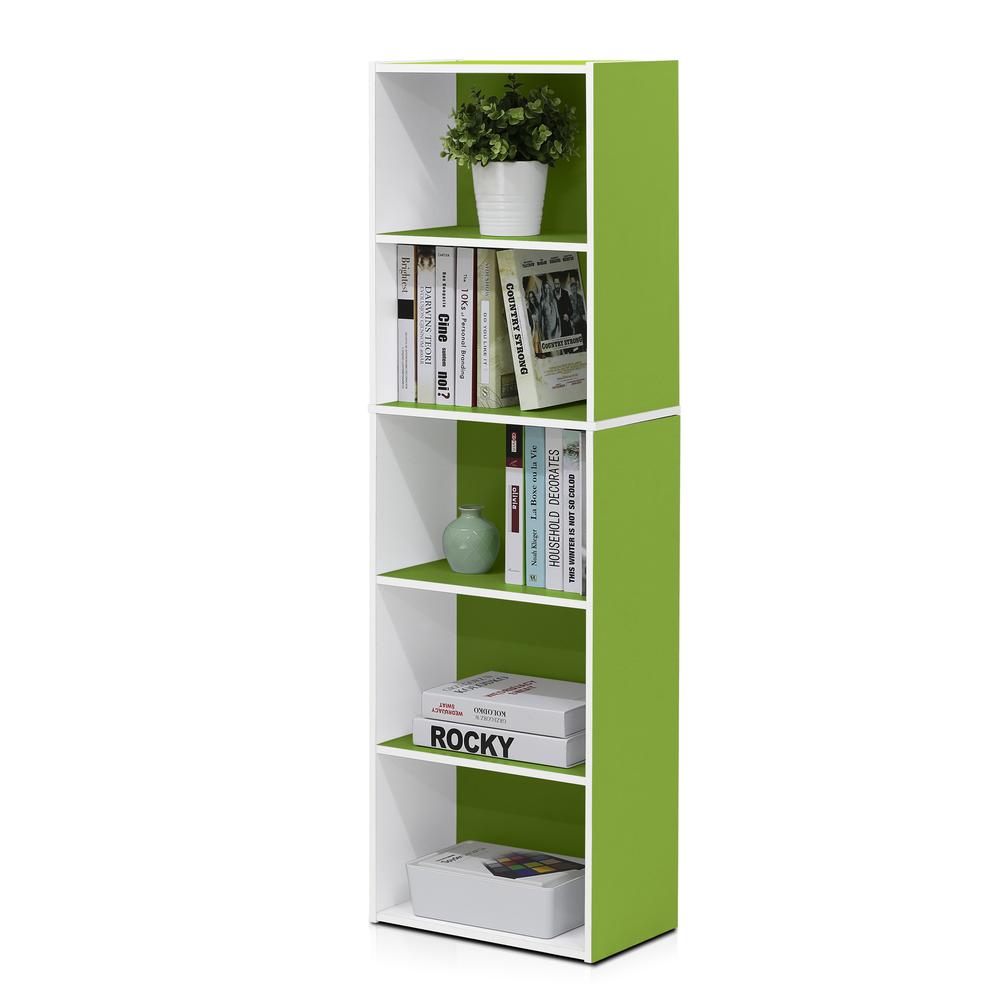 Furinno Luder 5-Tier Reversible Color Open Shelf Bookcase, White/Green. Picture 4