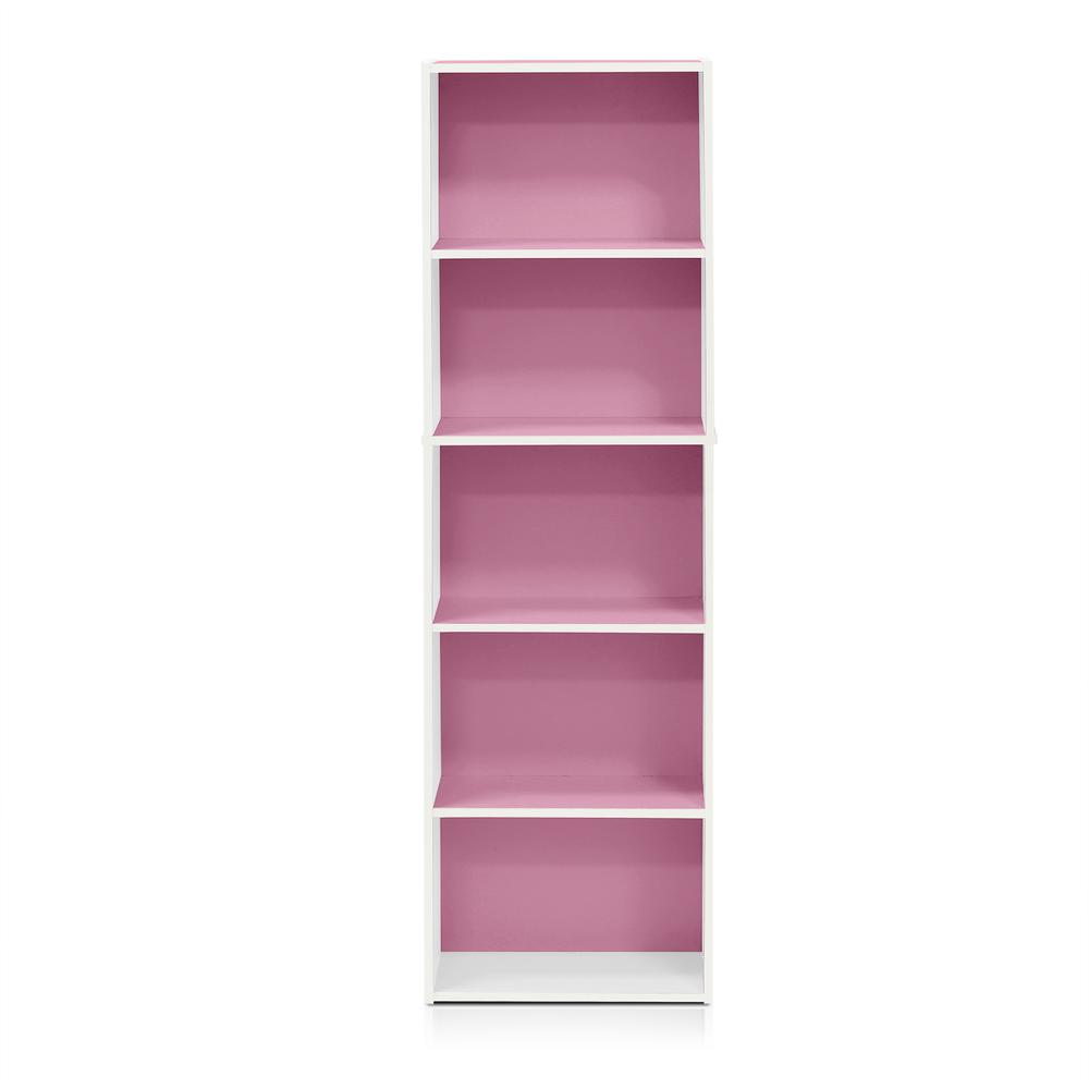 Furinno Luder 5-Tier Reversible Color Open Shelf Bookcase, White/Pink. Picture 3