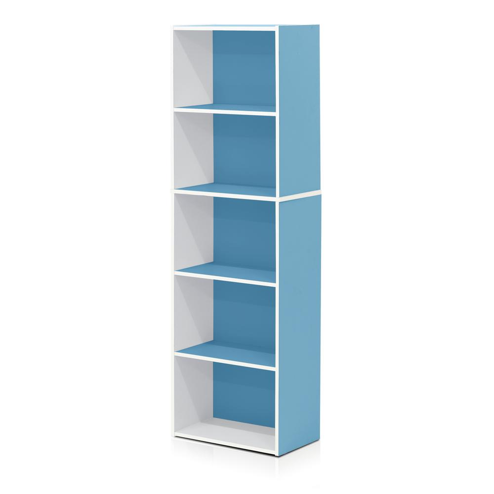 Furinno Luder 5-Tier Reversible Color Open Shelf Bookcase, White/Light Blue. Picture 1
