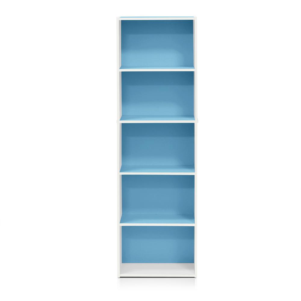 Furinno Luder 5-Tier Reversible Color Open Shelf Bookcase, White/Light Blue. Picture 3