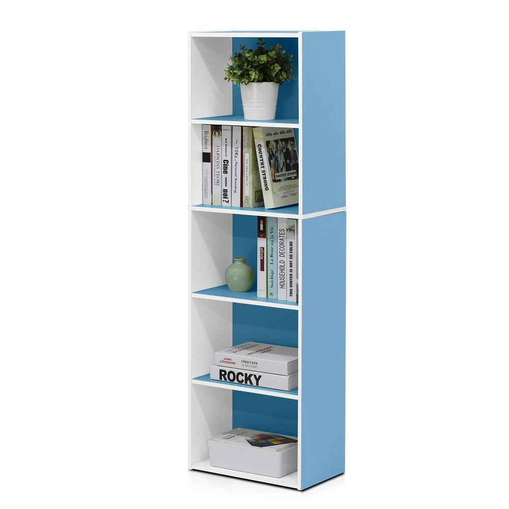 Furinno Luder 5-Tier Reversible Color Open Shelf Bookcase, White/Light Blue. Picture 4