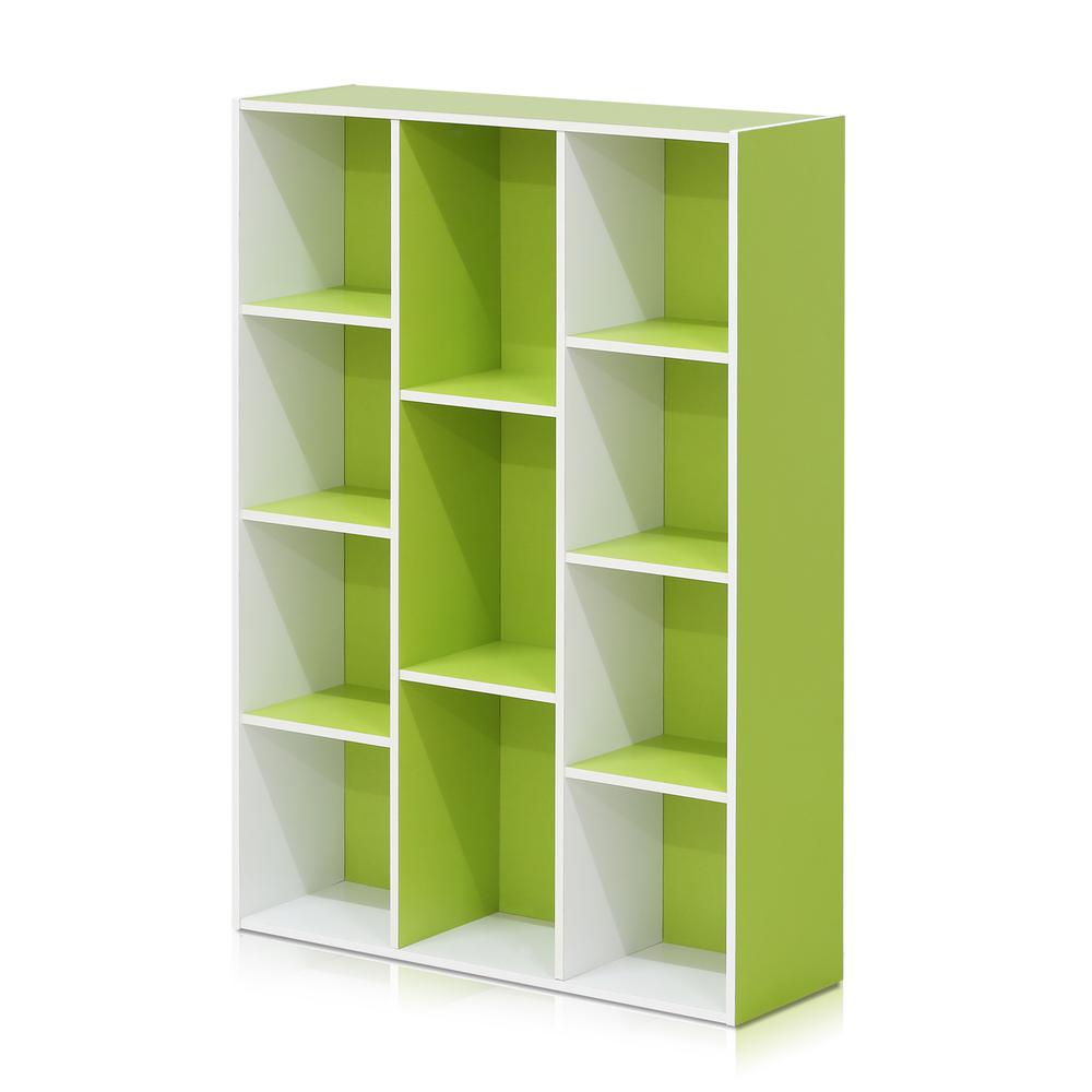 Furinno Luder 11-Cube Reversible Open Shelf Bookcase, White/Green 11107WH/GR. The main picture.