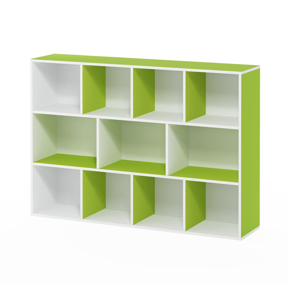 Furinno Luder 11-Cube Reversible Open Shelf Bookcase, White/Green 11107WH/GR. Picture 3