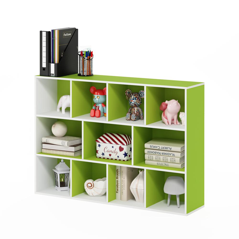 Furinno Luder 11-Cube Reversible Open Shelf Bookcase, White/Green 11107WH/GR. Picture 4