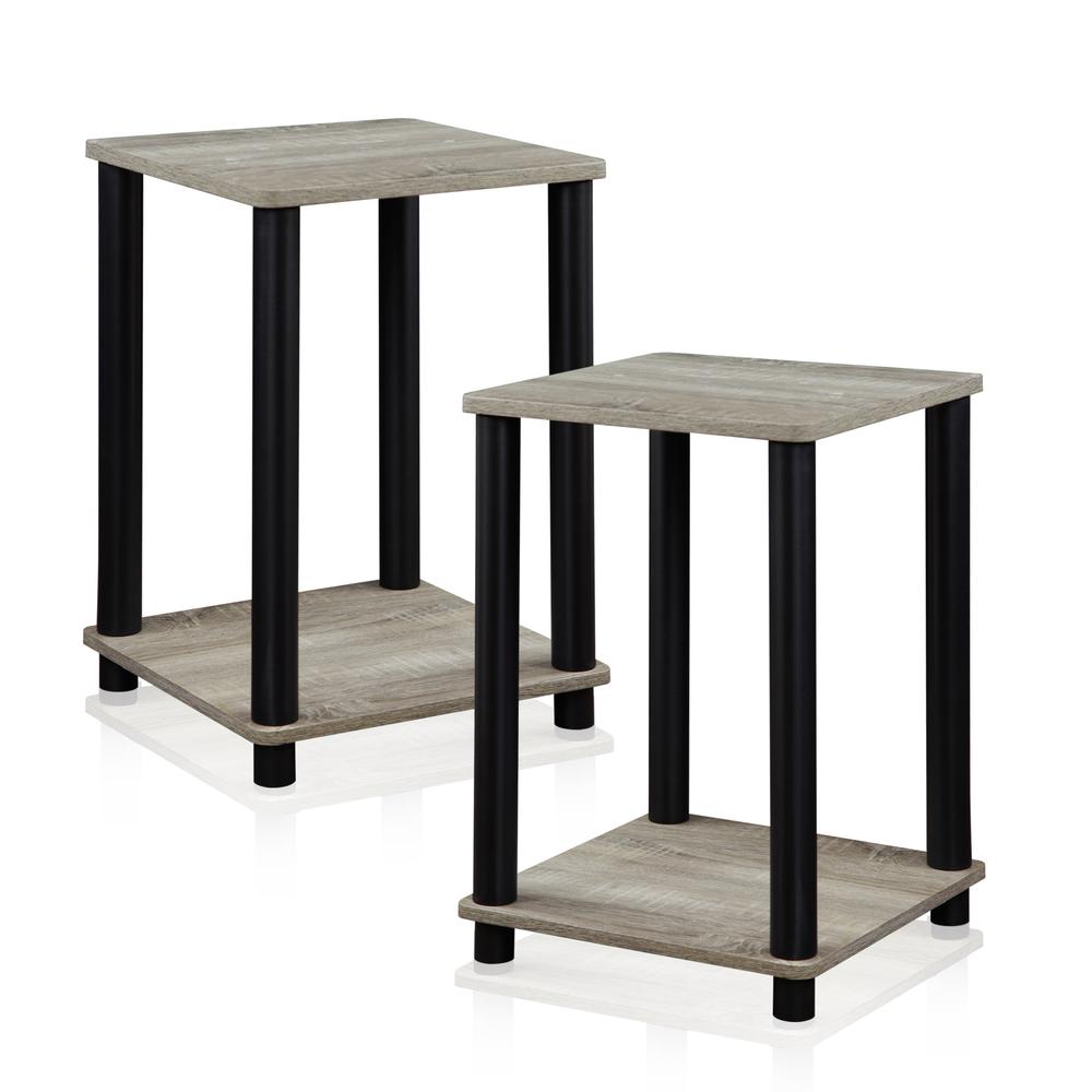 Furinno 2-99800GYW/BK Turn-N-Tube End Table, French Oak Grey/Black, Set of 2. Picture 1