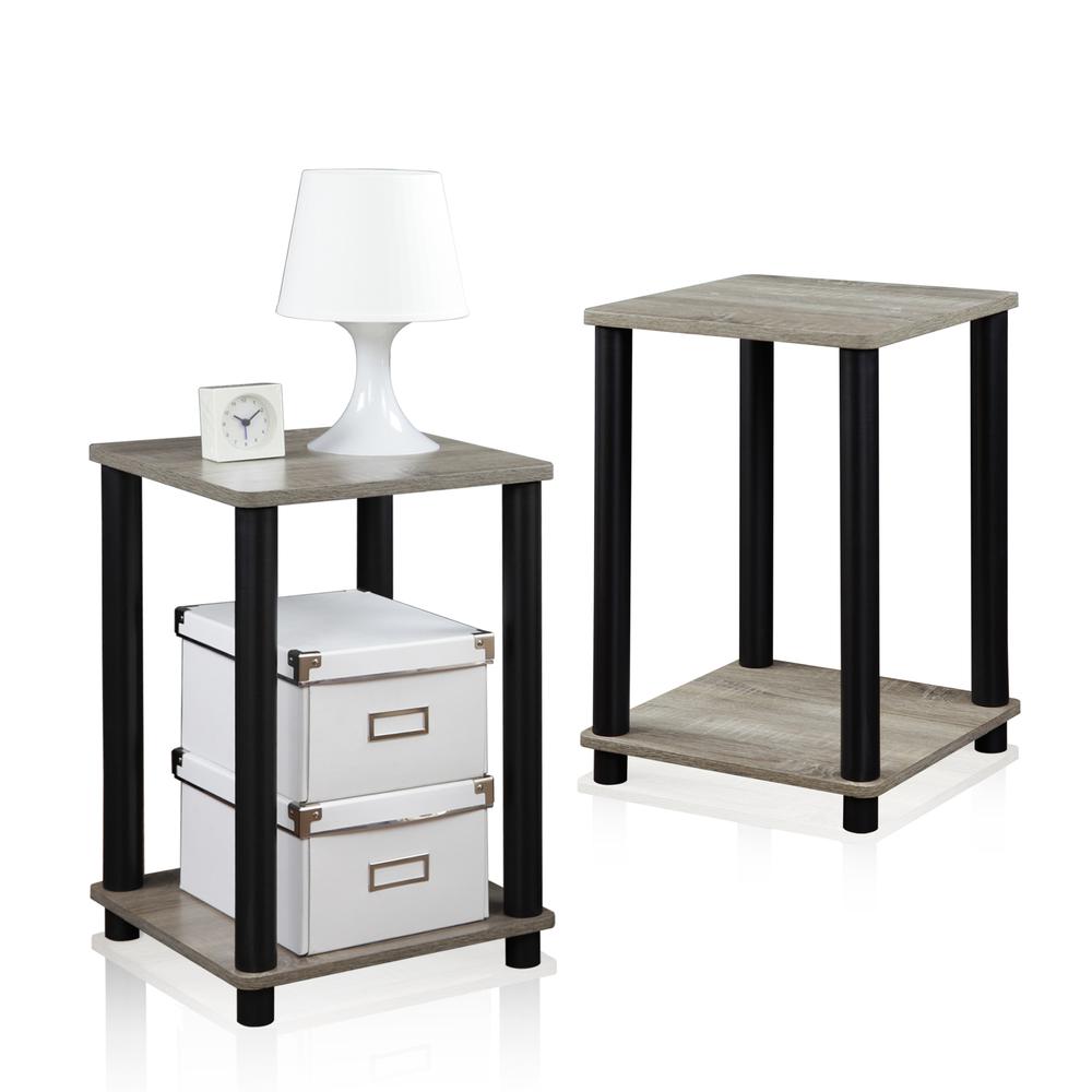 Furinno 2-99800GYW/BK Turn-N-Tube End Table, French Oak Grey/Black, Set of 2. Picture 3