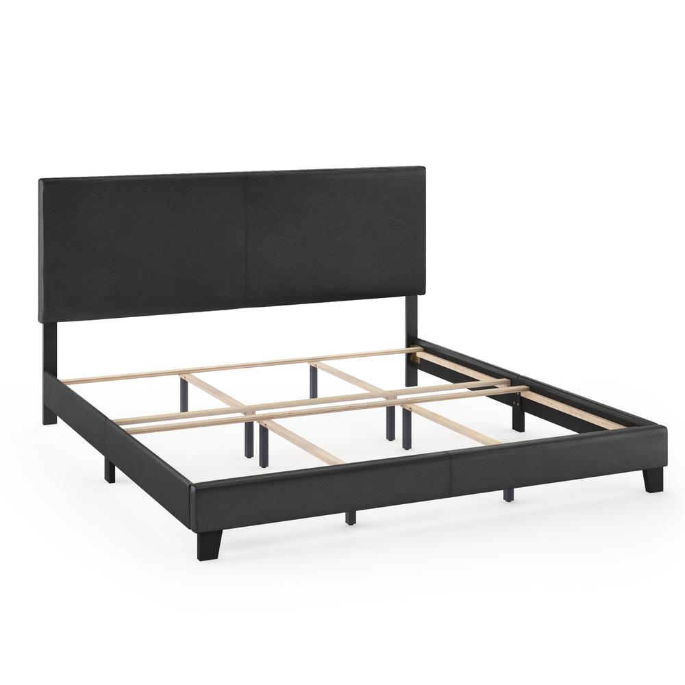 Furinno Pessac Upholstered Bed Frame, Black Leather King Bed Frame
