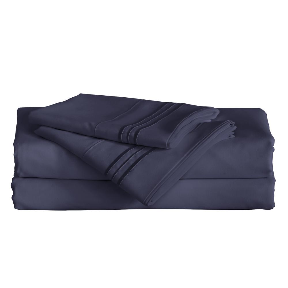 Furinno Angeland Vienne 3-Piece Microfiber Bed Sheet Set, Twin XL, Navy Blue. Picture 1