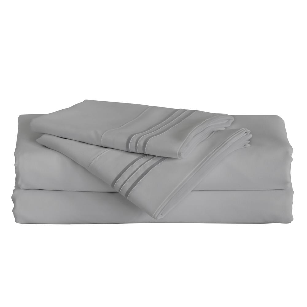 Furinno Angeland Vienne 4-Piece Microfiber Bed Sheet Set, California King, Grey. Picture 1