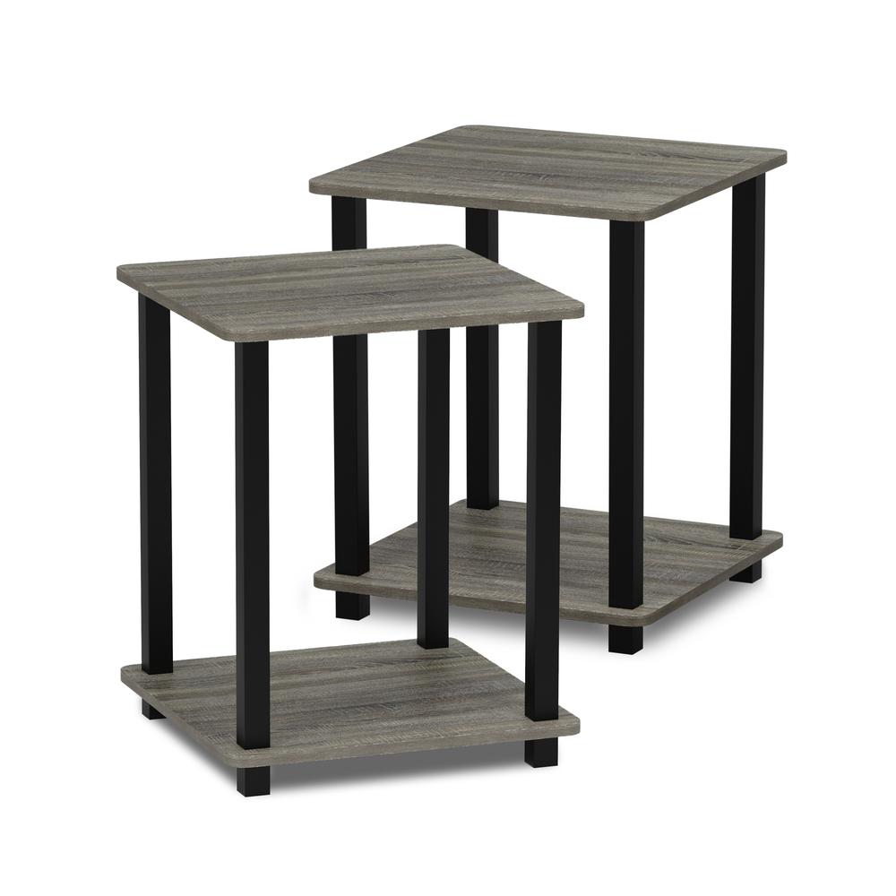 Furinno Simplistic End Table, Set of Two, French Oak Grey/Black, 12127GYW/BK. Picture 1