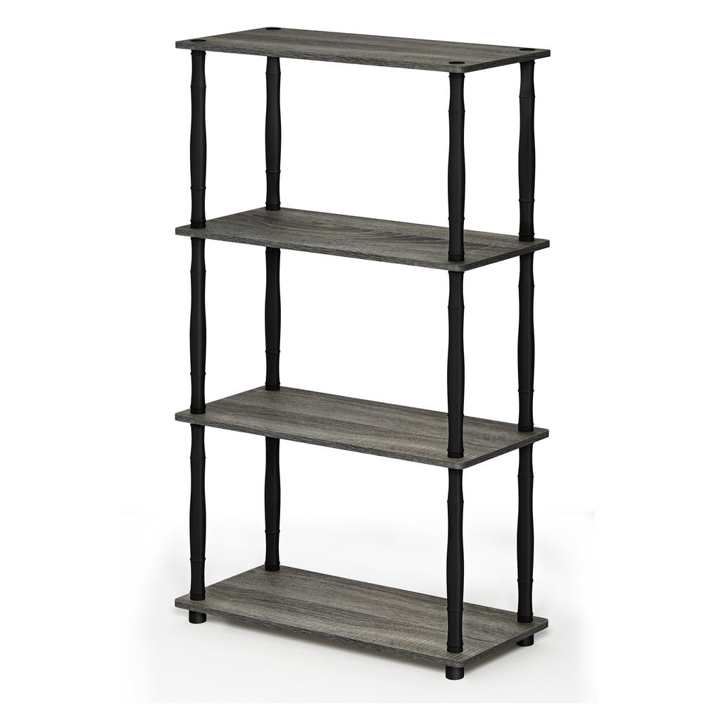 Furinno Turn-N-Tube 4-Tier Multipurpose Shelf Display Rack with Classic Tubes, French Oak Grey/Black, 18034GYW/BK. Picture 1
