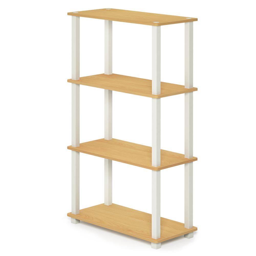 Furinno Turn-S-Tube 4-Tier Multipurpose Shelf Display Rack with Square Tube, Beech/White, 18028BE/WH. Picture 1