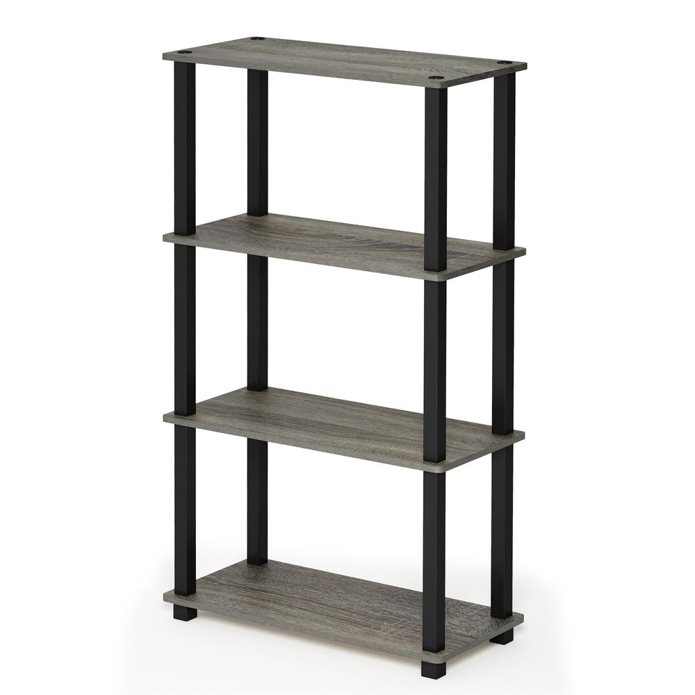 Furinno Turn-S-Tube 4-Tier Multipurpose Shelf Display Rack with Square Tube, French Oak Grey/Black, 18028GYW/BK. Picture 1