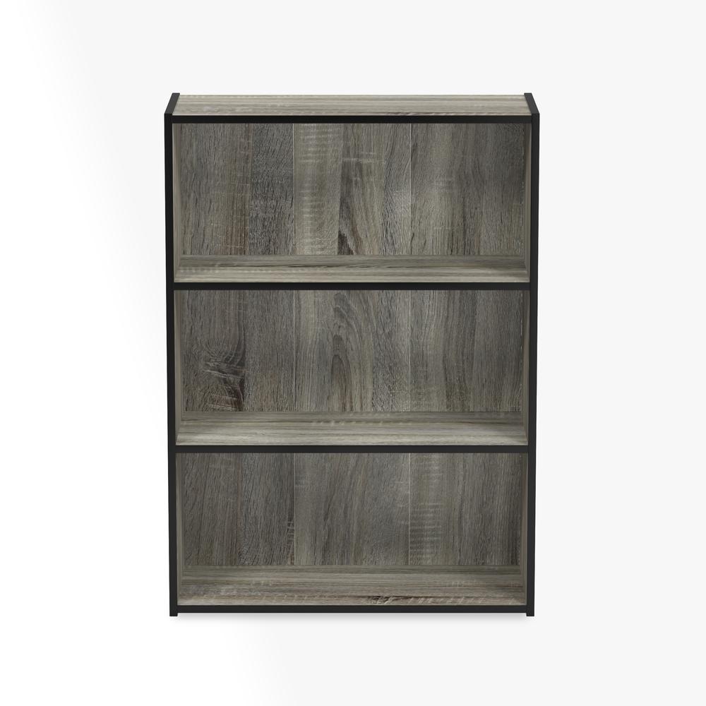 Furinno Pasir 3 Tier Open Shelf Bookcase, French Oak Grey, 11208GYW. Picture 3