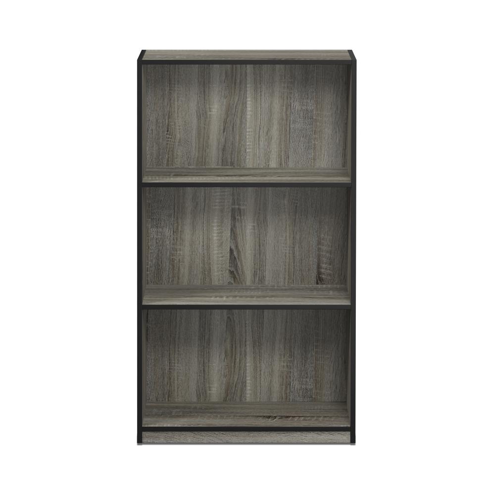 Furinno 99736 Basic 3-Tier Bookcase Storage Shelves, French Oak Grey/Black. Picture 3