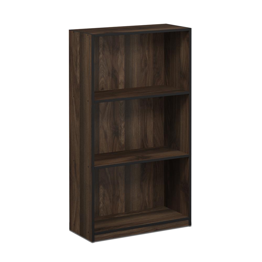 Furinno 99736 Basic 3-Tier Bookcase Storage Shelves, Columbia Walnut/Black. Picture 1