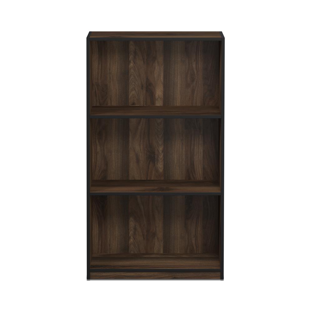 Furinno 99736 Basic 3-Tier Bookcase Storage Shelves, Columbia Walnut/Black. Picture 3