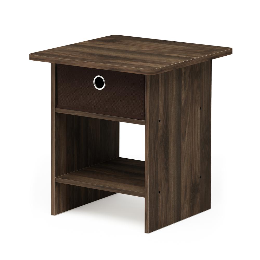Furinno Dario End Table/ Night Stand Storage Shelf with Bin Drawer, Columbia Walnut/Dark Brown. Picture 1