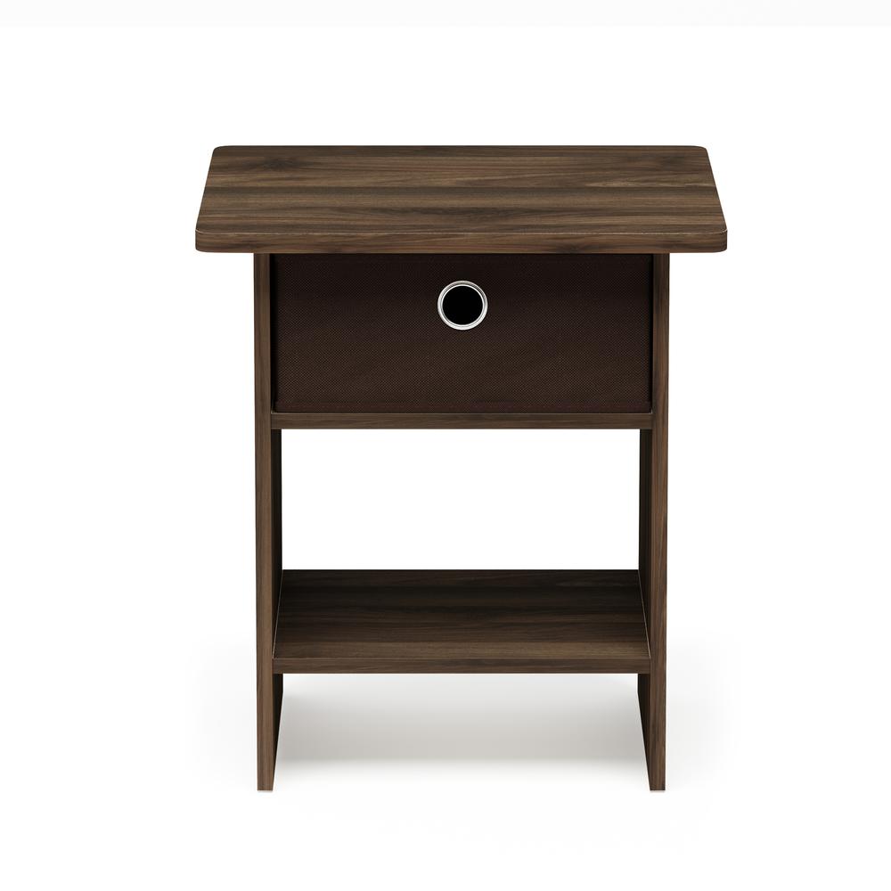 Furinno Dario End Table/ Night Stand Storage Shelf with Bin Drawer, Columbia Walnut/Dark Brown. Picture 3