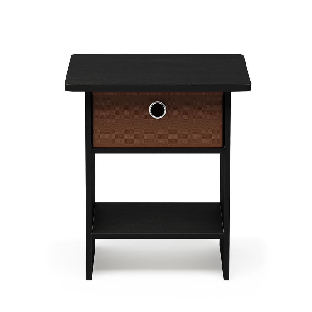 End Table/ Night Stand Storage Shelf with Bin Drawer, Americano/Medium Brown. Picture 3
