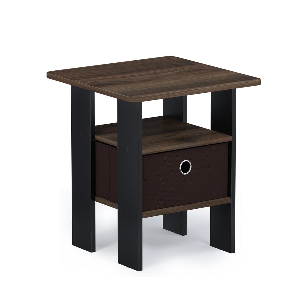 Furinno Andrey End Table Nightstand with Bin Drawer, Columbia Walnut/Dark Brown, 11157CWN/DBR. Picture 1