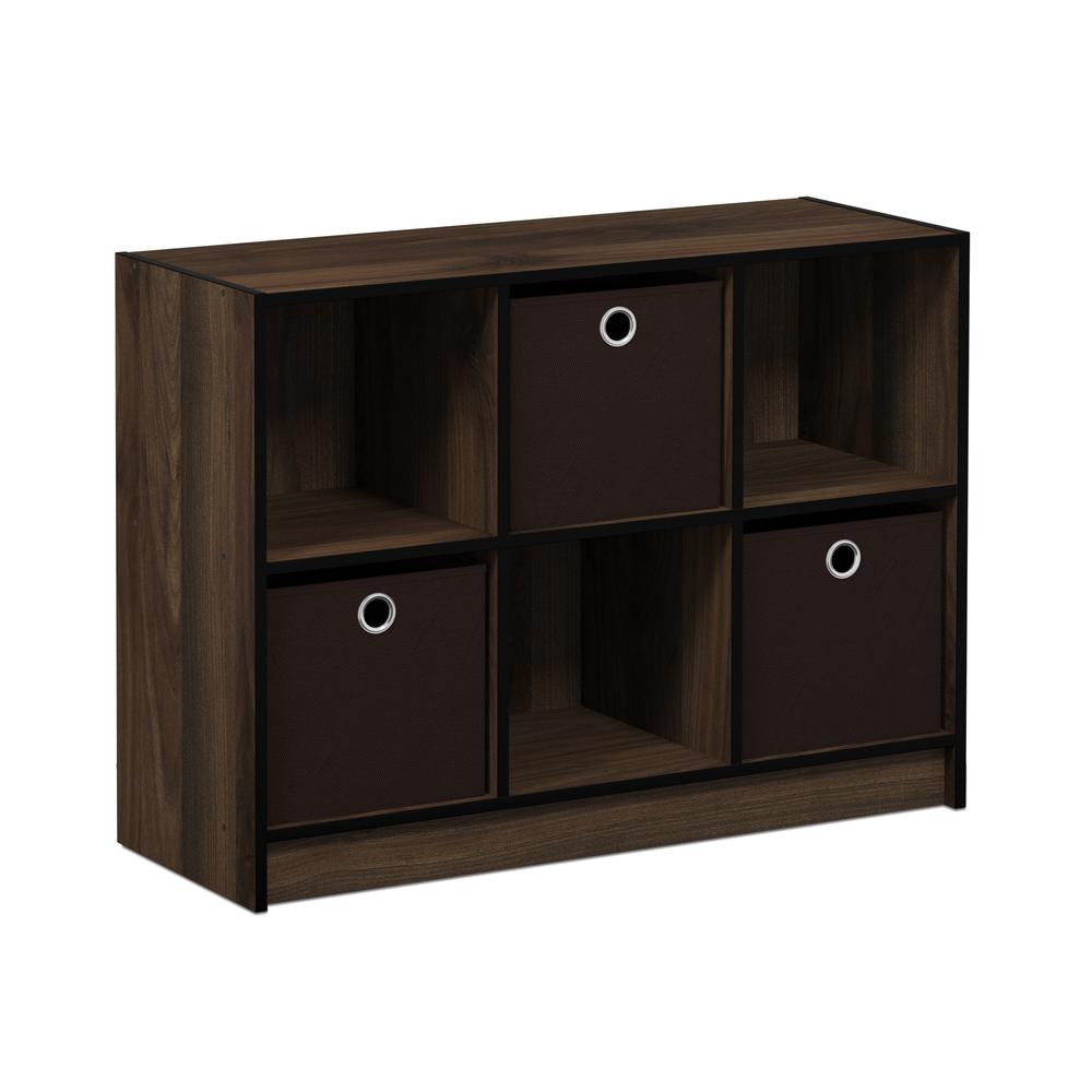 Furinno 99940 Basic 3x2 Bookcase Storage w/Bins, Columbia Walnut/Dark Brown. Picture 1