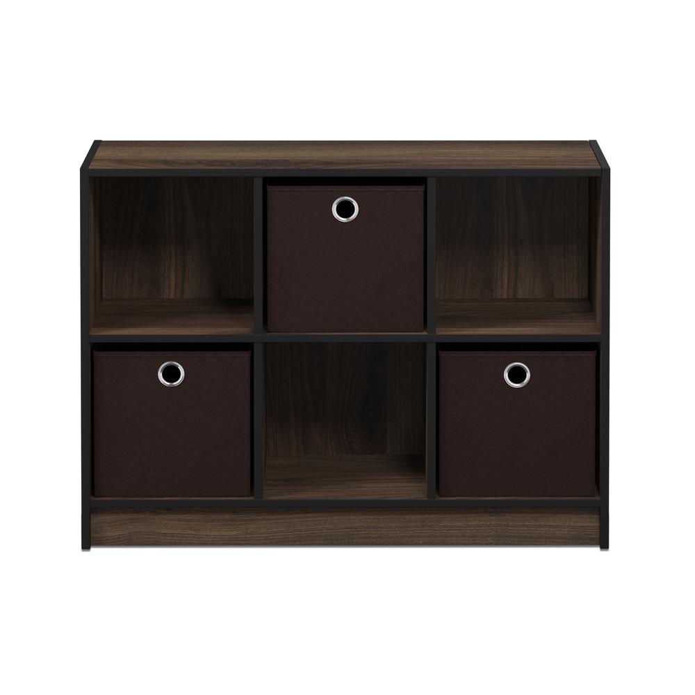 Furinno 99940 Basic 3x2 Bookcase Storage w/Bins, Columbia Walnut/Dark Brown. Picture 3