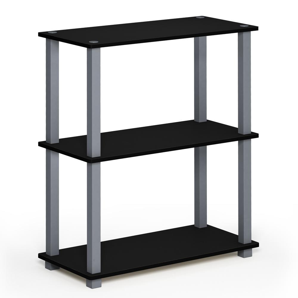 Furinno Turn-S-Tube 3-Tier Compact Multipurpose Shelf Display Rack with Square Tube, Black/Grey, 18025BK/GY. Picture 1