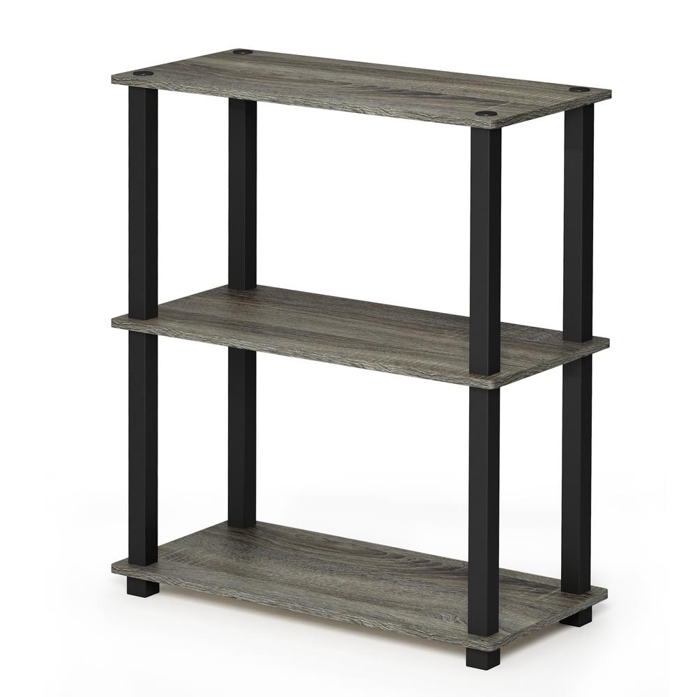 Furinno Turn-S-Tube 3-Tier Compact Multipurpose Shelf Display Rack with Square Tube, French Oak Grey/Black, 18025GYW/BK. Picture 1