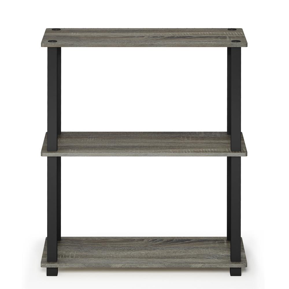 Furinno Turn-S-Tube 3-Tier Compact Multipurpose Shelf Display Rack with Square Tube, French Oak Grey/Black, 18025GYW/BK. Picture 3