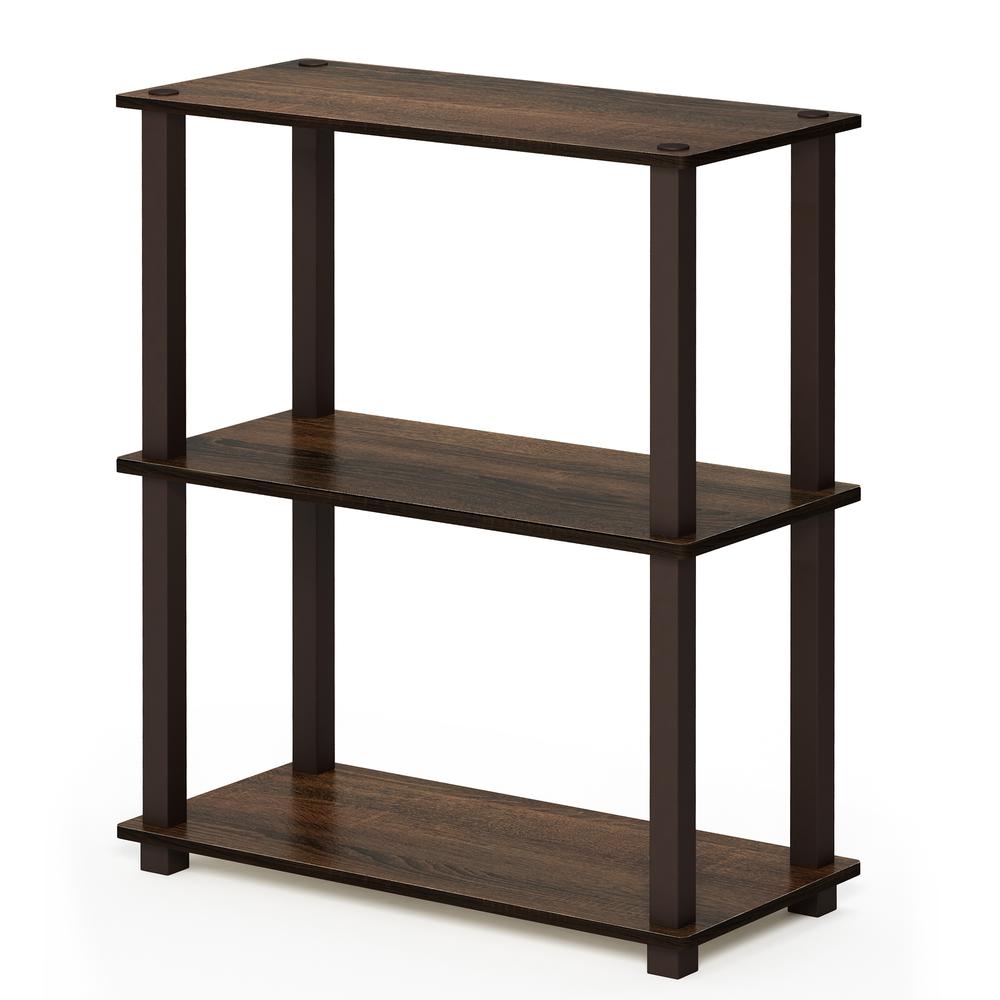 Furinno Turn-S-Tube 3-Tier Compact Multipurpose Shelf Display Rack with Square Tube, Walnut/Brown, 18025WN/BR. Picture 1