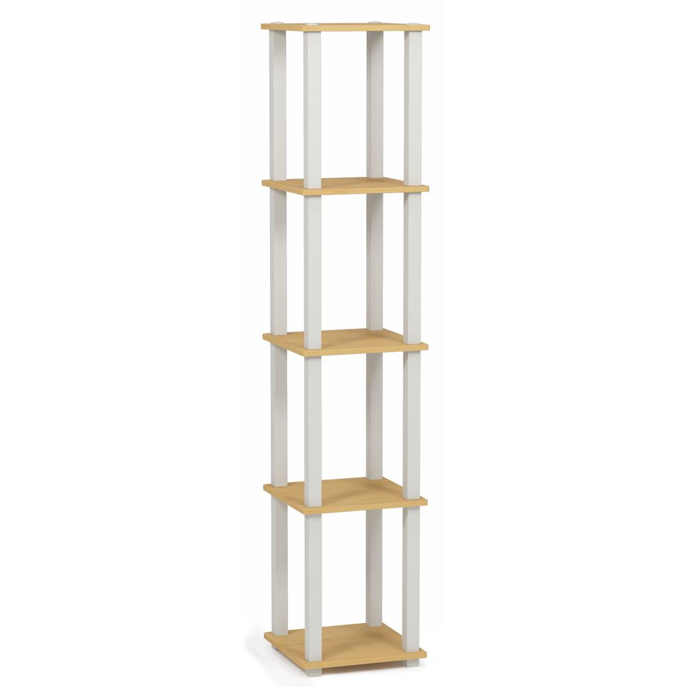 Furinno Turn-S-Tube 5-Tier Corner Square Rack Display Shelf with Square Tube, Beech/White, 18026BE/WH. Picture 1