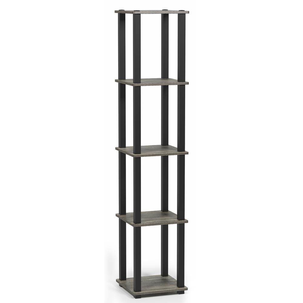 Furinno Turn-S-Tube 5-Tier Corner Square Rack Display Shelf with Square Tube, French Oak Grey/Black, 18026GYW/BK. Picture 1