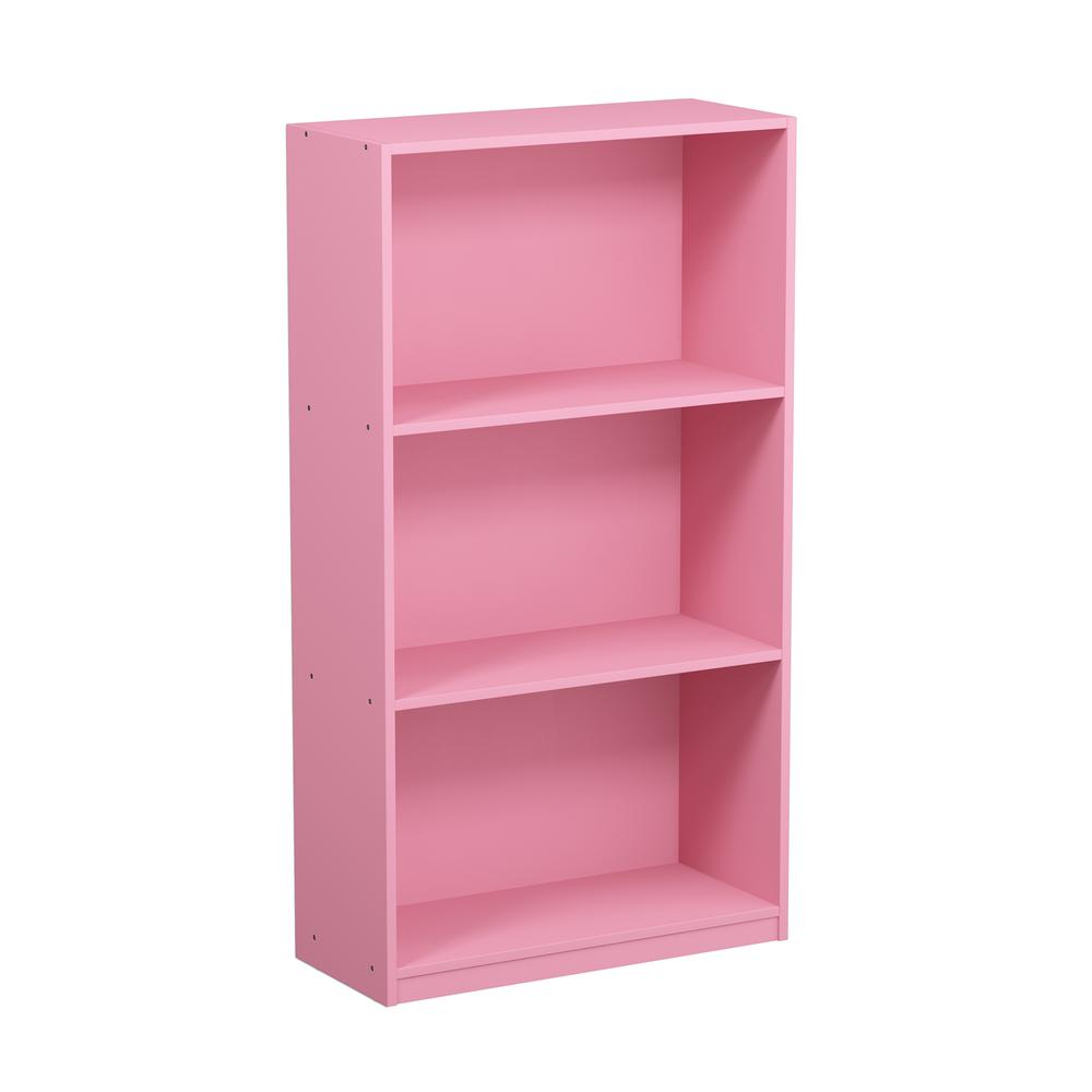 Furinno Basic 3-Tier Bookcase Storage Shelves, Pink, 99736PI. Picture 1