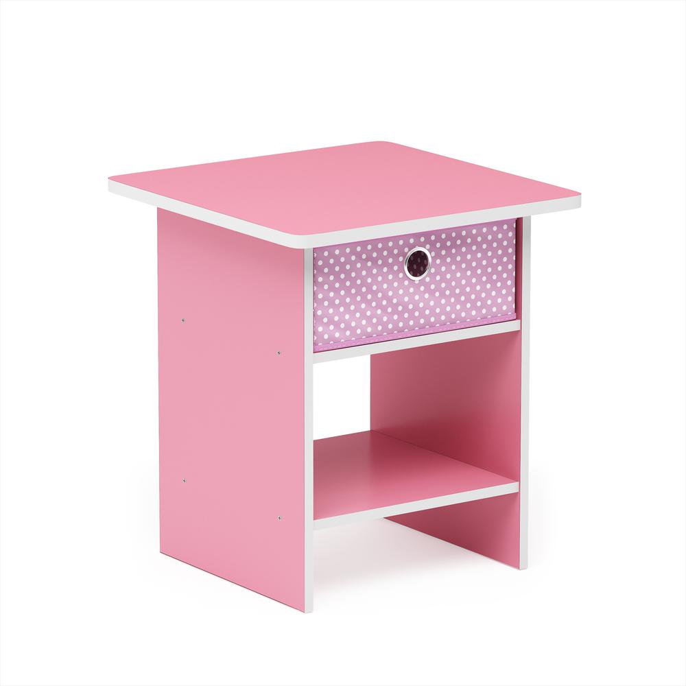 Furinno Dario End Table/ Night Stand Storage Shelf with Bin Drawer, Pink/Light Pink. Picture 1