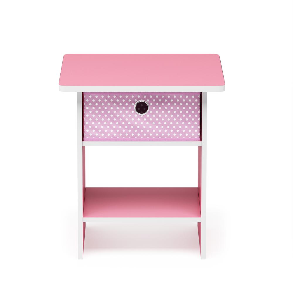 Furinno Dario End Table/ Night Stand Storage Shelf with Bin Drawer, Pink/Light Pink. Picture 3