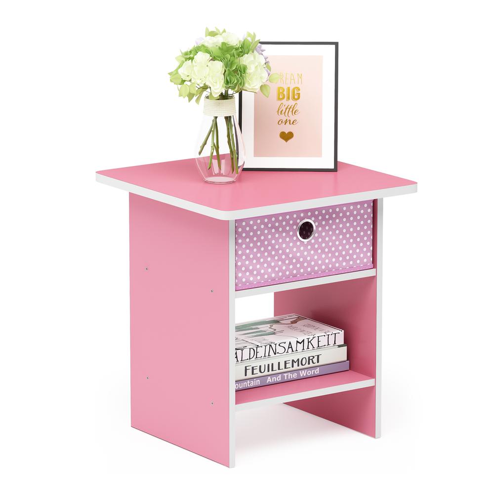 Furinno Dario End Table/ Night Stand Storage Shelf with Bin Drawer, Pink/Light Pink. Picture 4