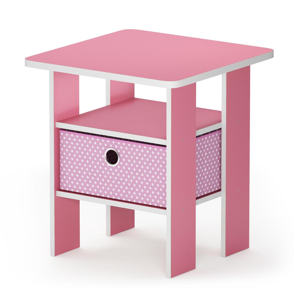 Furinno Andrey End Table Nightstand with Bin Drawer, Pink. Picture 1